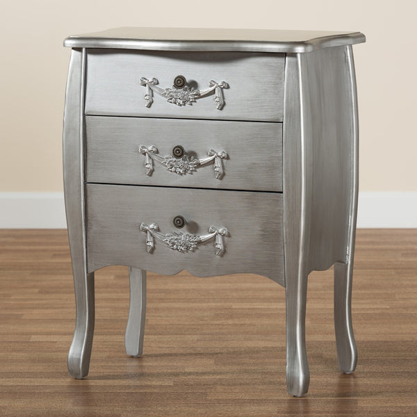 Classic and Traditional Brushed Silver Finished Wood 3-Drawer Storage Cabinet