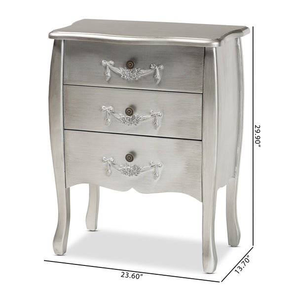 Classic and Traditional Brushed Silver Finished Wood 3-Drawer Storage Cabinet