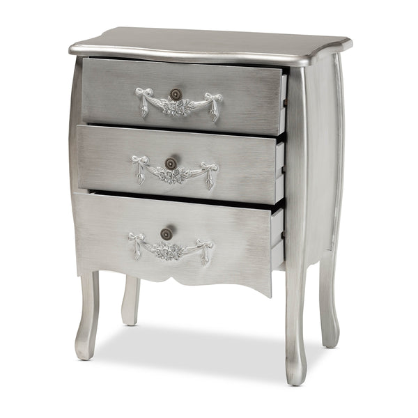 Classic and Traditional Brushed Silver Finished Wood 3-Drawer Storage Cabinet