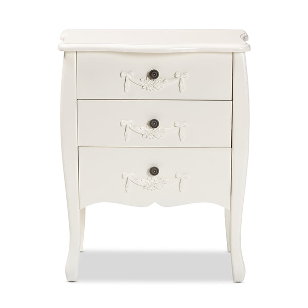 Classic and Traditional White Finished Wood 3-Drawer Storage Cabinet