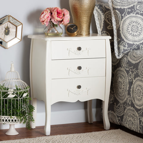 Classic and Traditional White Finished Wood 3-Drawer Storage Cabinet