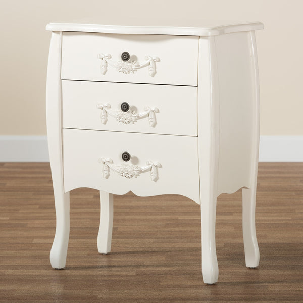 Classic and Traditional White Finished Wood 3-Drawer Storage Cabinet