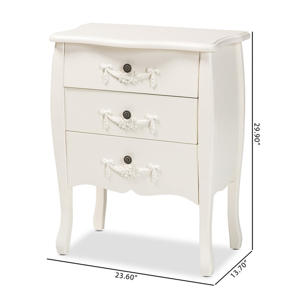 Classic and Traditional White Finished Wood 3-Drawer Storage Cabinet