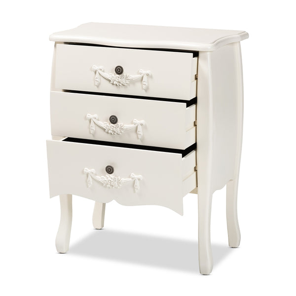 Classic and Traditional White Finished Wood 3-Drawer Storage Cabinet