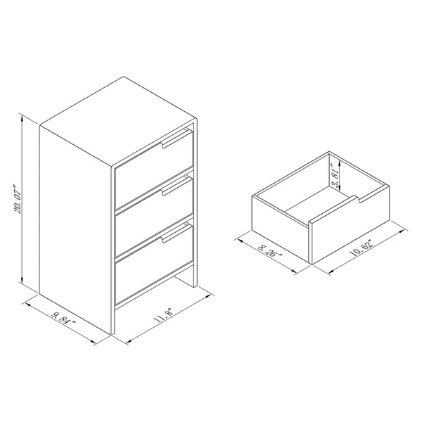 Modern and Contemporary Two-Tone White and Oak Brown Finished Wood 3-Drawer Storage Cabinet