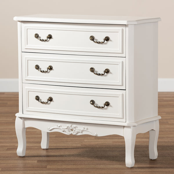 3-Drawer Wood Storage Cabinet Traditional French Country Provincial White-Finished