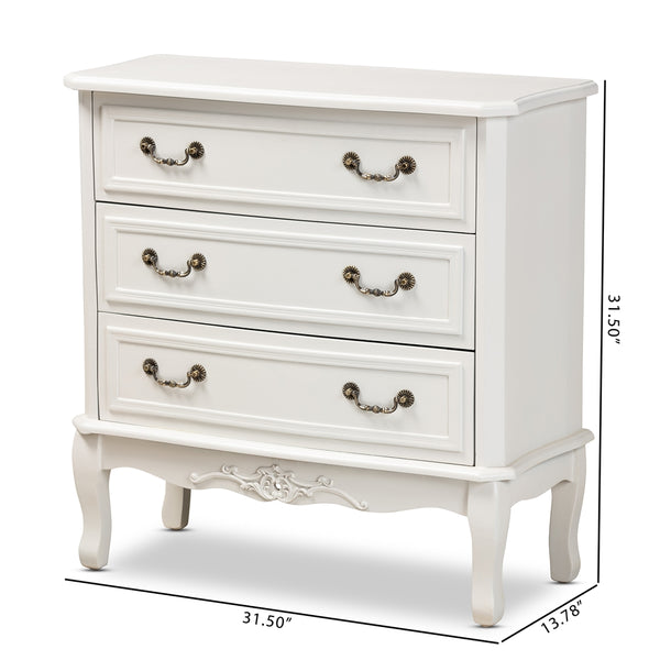 3-Drawer Wood Storage Cabinet Traditional French Country Provincial White-Finished