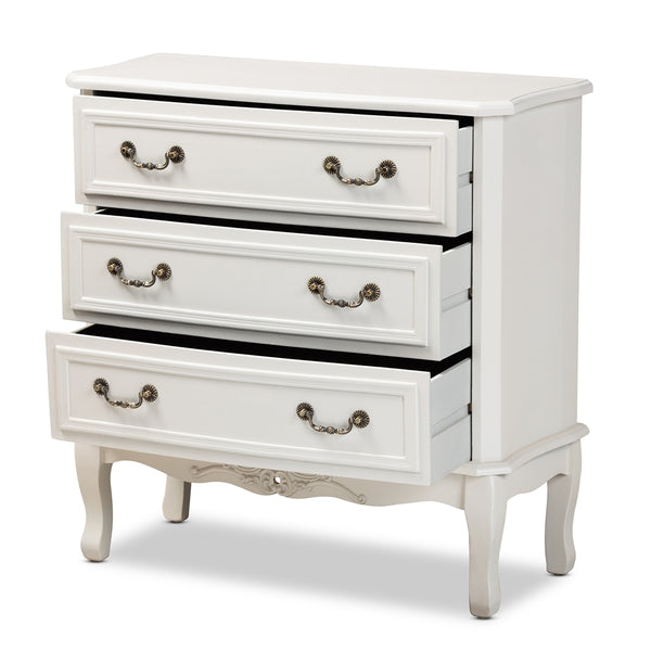 3-Drawer Wood Storage Cabinet Traditional French Country Provincial White-Finished