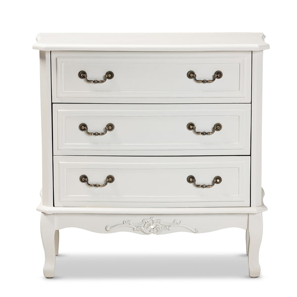 3-Drawer Wood Storage Cabinet Traditional French Country Provincial White-Finished