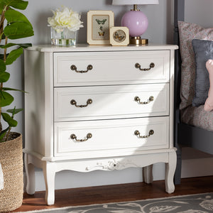 3-Drawer Wood Storage Cabinet Traditional French Country Provincial White-Finished