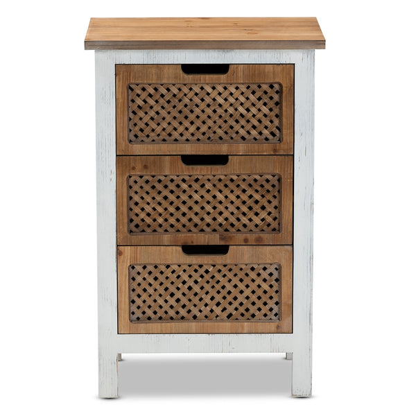 3-Drawer Wood Storage Cabinet Rustic Farmhouse and Shabby Chic White and Oak Brown Finished