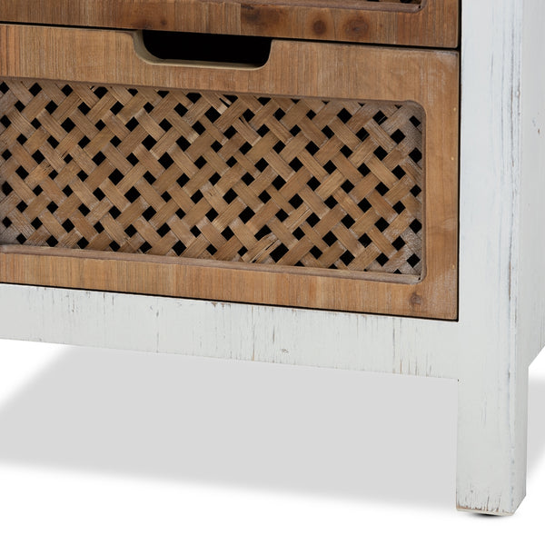 3-Drawer Wood Storage Cabinet Rustic Farmhouse and Shabby Chic White and Oak Brown Finished