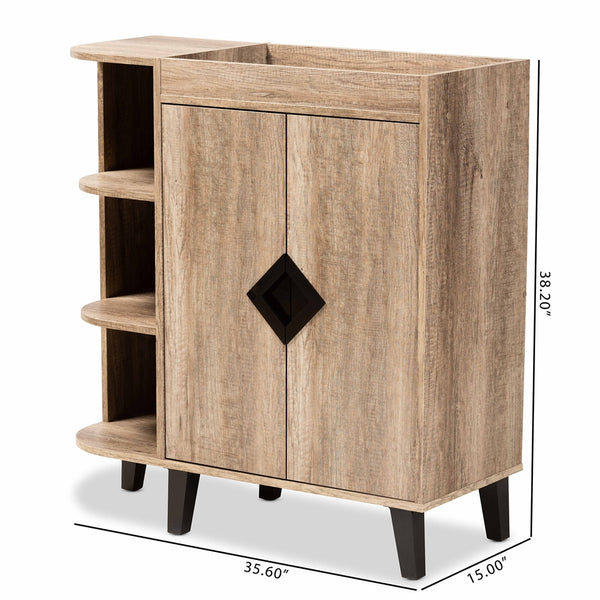 2-Door Shoe Storage Cabinet with 3 Open Shelves Modern and Contemporary Rustic Oak Finished Wood