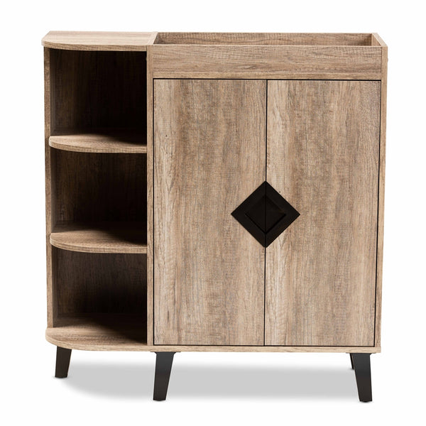 2-Door Shoe Storage Cabinet with 3 Open Shelves Modern and Contemporary Rustic Oak Finished Wood