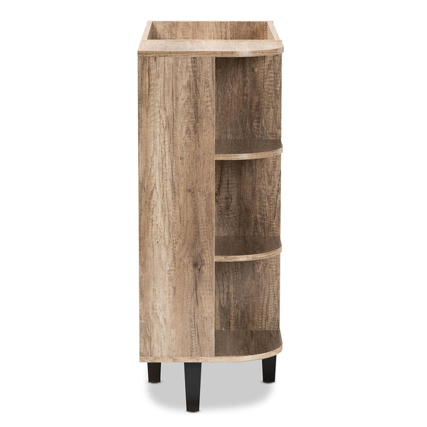 2-Door Shoe Storage Cabinet with 3 Open Shelves Modern and Contemporary Rustic Oak Finished Wood