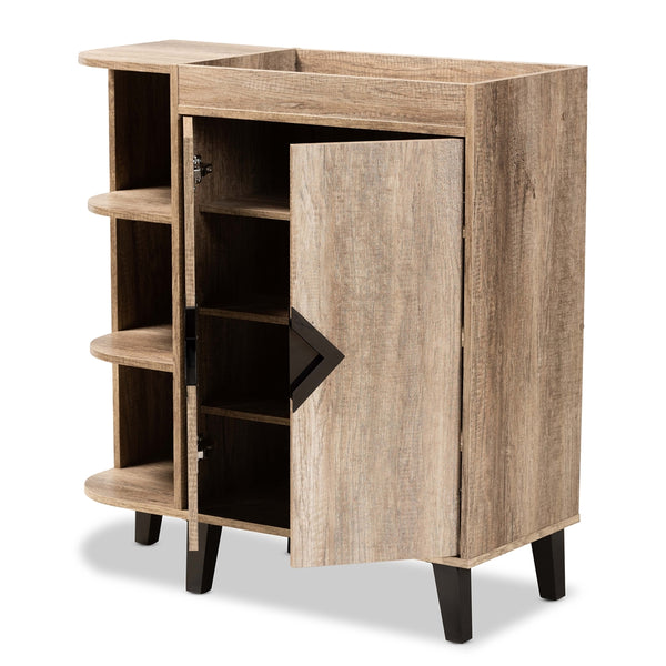 2-Door Shoe Storage Cabinet with 3 Open Shelves Modern and Contemporary Rustic Oak Finished Wood