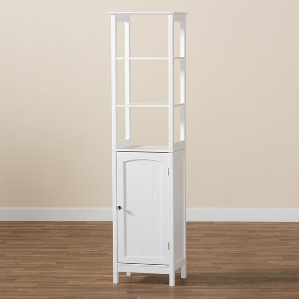 3 Tier 1 Door Modern Bathroom Storage Cabinet White Finished Wood