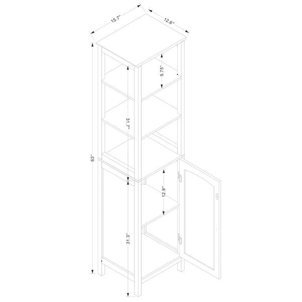 3 Tier 1 Door Modern Bathroom Storage Cabinet White Finished Wood