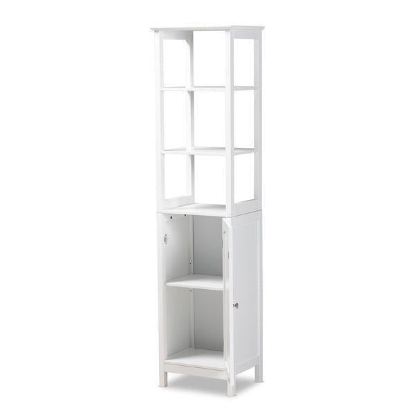 3 Tier 1 Door Modern Bathroom Storage Cabinet White Finished Wood