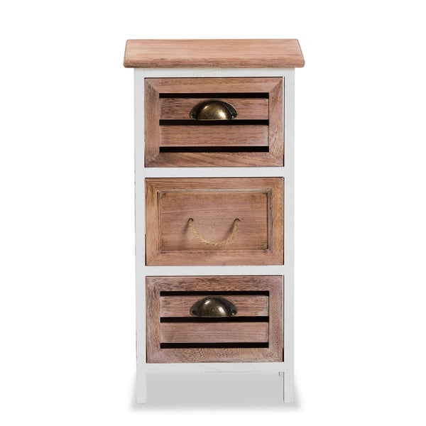 Modern and Contemporary Two-Tone White and Oak Brown Finished Wood 3-Drawer Storage Unit