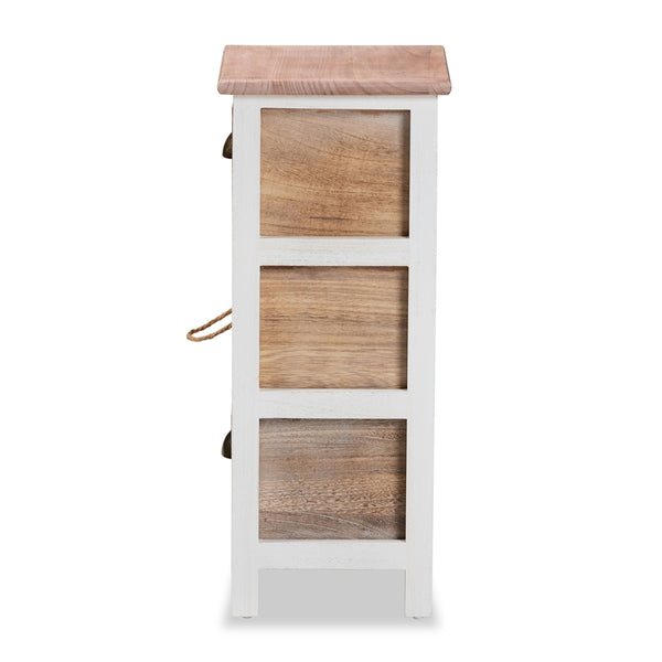 Modern and Contemporary Two-Tone White and Oak Brown Finished Wood 3-Drawer Storage Unit