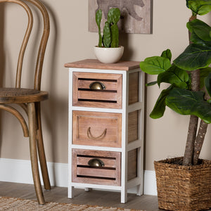 Modern and Contemporary Two-Tone White and Oak Brown Finished Wood 3-Drawer Storage Unit