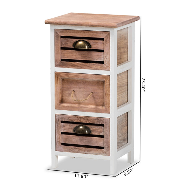 Modern and Contemporary Two-Tone White and Oak Brown Finished Wood 3-Drawer Storage Unit