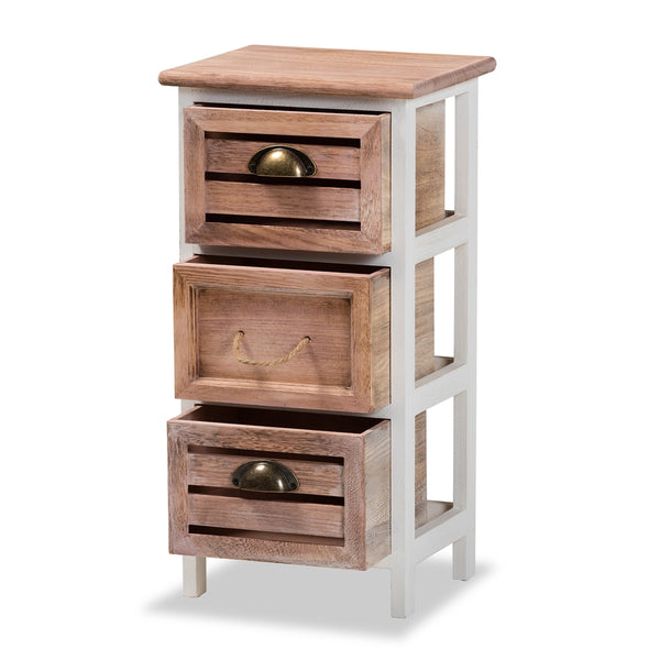 Modern and Contemporary Two-Tone White and Oak Brown Finished Wood 3-Drawer Storage Unit