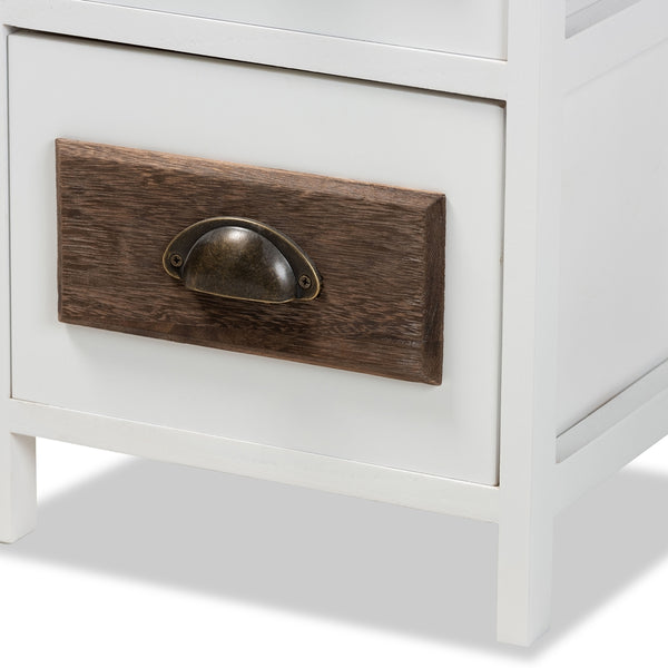 Modern and Contemporary Two-Tone White and Walnut Brown Finished Wood 3-Drawer Storage Unit