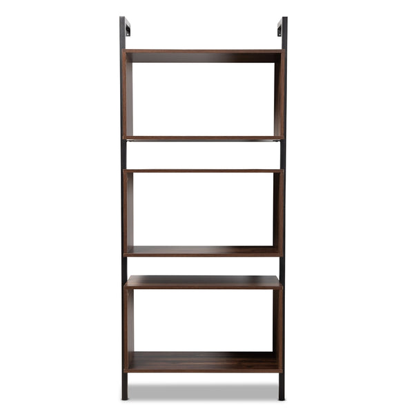 3-Tier Wall Mounted Display Shelf Modern Industrial Walnut Brown Finished Wood and Black Metal