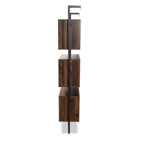 3-Tier Wall Mounted Display Shelf Modern Industrial Walnut Brown Finished Wood and Black Metal