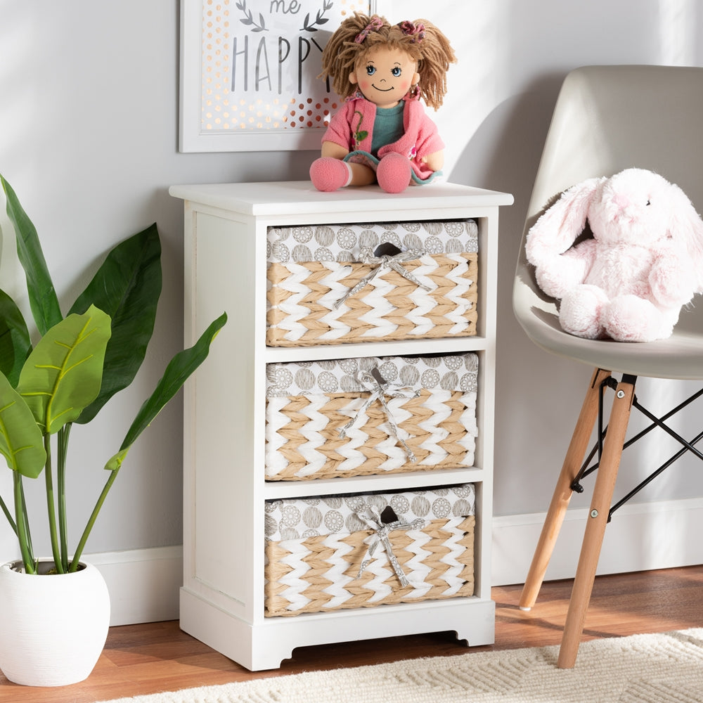 Modern Transitional White Finished Wood 3-Basket Storage Unit