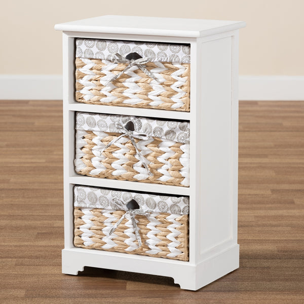 Modern Transitional White Finished Wood 3-Basket Storage Unit