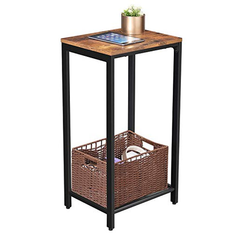 Rustic Brown Side Table, End Table, Telephone Table with Mesh Shelf, High and Narrow