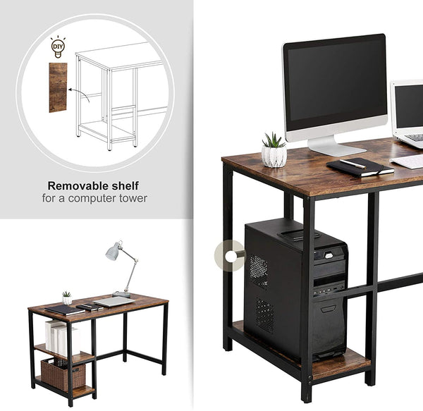 Vintage 47-Inch Writing Desk, Computer Desk for Laptops, with 2 Shelves on Left or Right