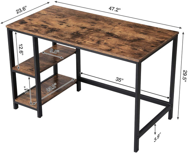 Vintage 47-Inch Writing Desk, Computer Desk for Laptops, with 2 Shelves on Left or Right