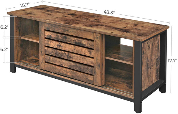 Rustic Brown TV Stand, TV Cabinet with Sliding Doors and 2 Shelves, Console Table for TVs up to 48"