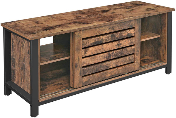 Rustic Brown TV Stand, TV Cabinet with Sliding Doors and 2 Shelves, Console Table for TVs up to 48"