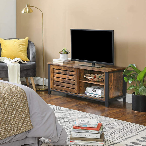 Rustic Brown TV Stand, TV Cabinet with Sliding Doors and 2 Shelves, Console Table for TVs up to 48"