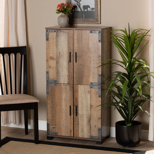 4-Door 6 Tier Shoe Cabinet Modern and Contemporary Farmhouse Rustic Finished Wood