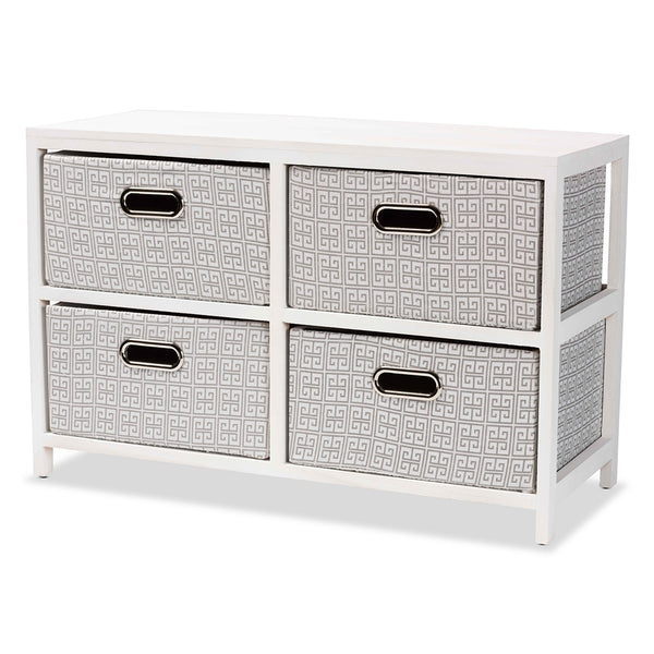 Modern and Contemporary White Finished Wood 4-Basket Storage Unit