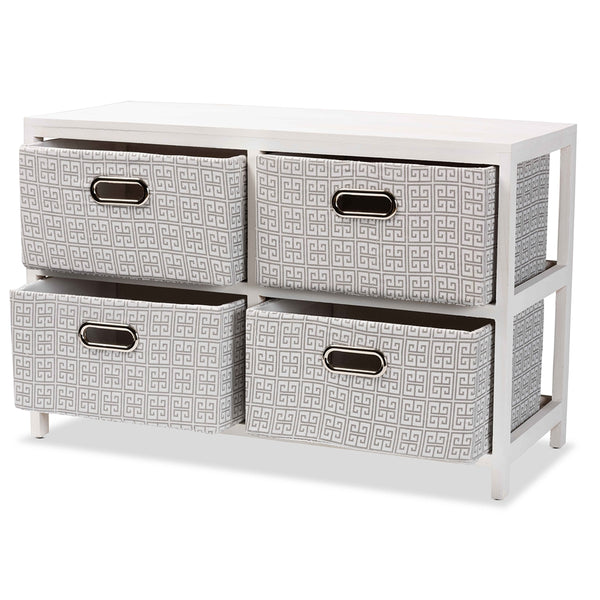 Modern and Contemporary White Finished Wood 4-Basket Storage Unit