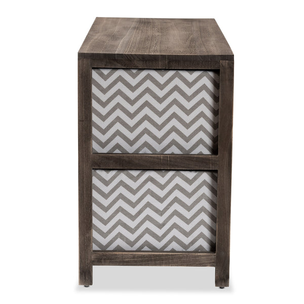 Modern and Contemporary Grey and White Fabric Upholstered Gray-Washed Wood 4-Basket Storage Unit