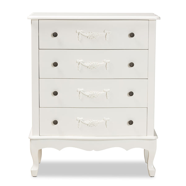 White Finished Wood 4-Drawer Storage Cabinet Classic and Traditional