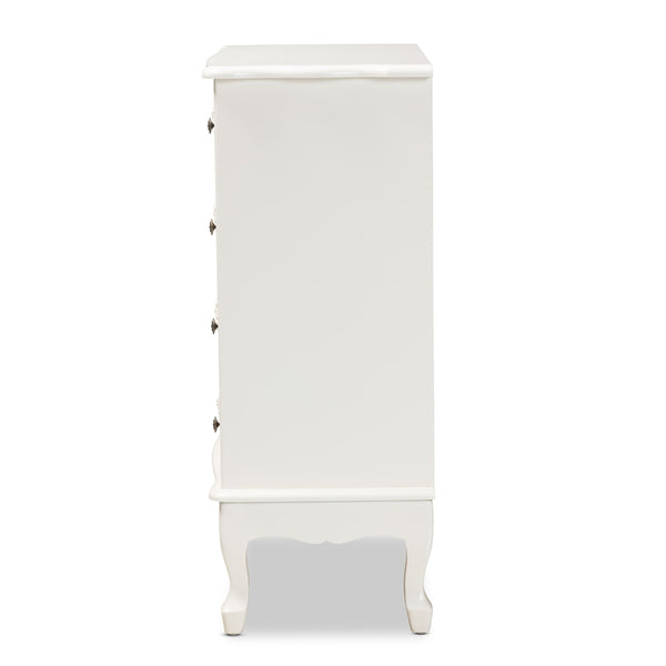 White Finished Wood 4-Drawer Storage Cabinet Classic and Traditional