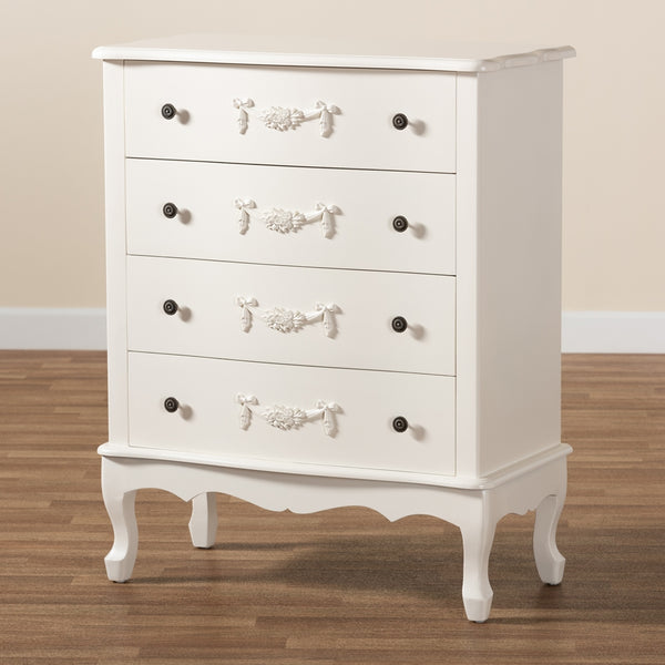 White Finished Wood 4-Drawer Storage Cabinet Classic and Traditional