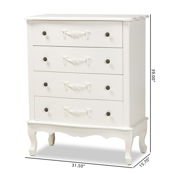 White Finished Wood 4-Drawer Storage Cabinet Classic and Traditional