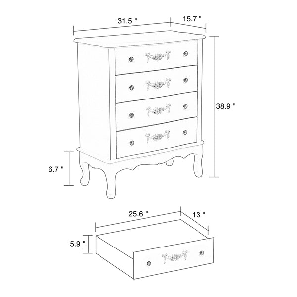 White Finished Wood 4-Drawer Storage Cabinet Classic and Traditional