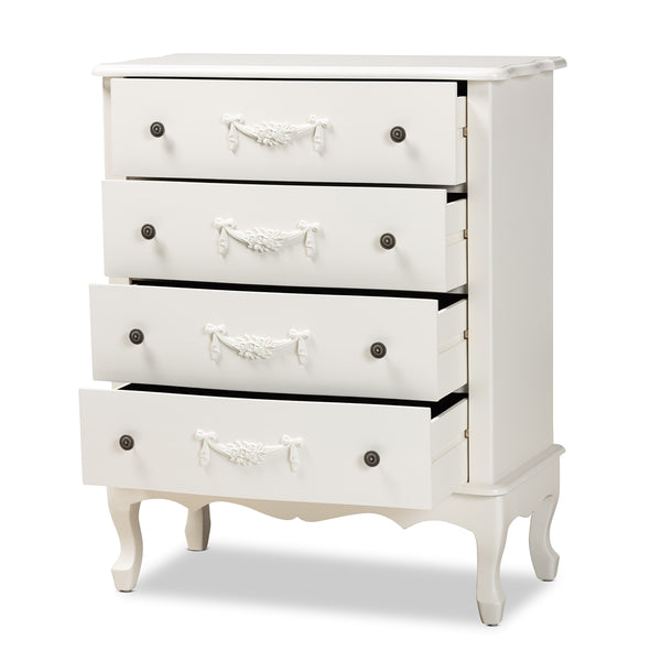 White Finished Wood 4-Drawer Storage Cabinet Classic and Traditional