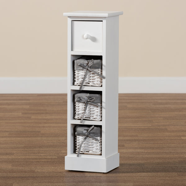 4 Tier 1 Drawer Storage Unit Grey Fabric and White Finished Wood with Baskets